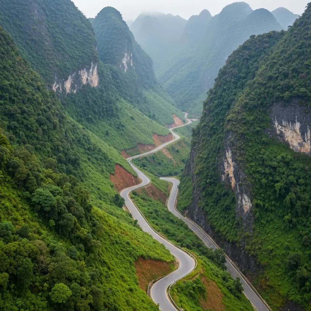 Winding mountain road in Ha Giang