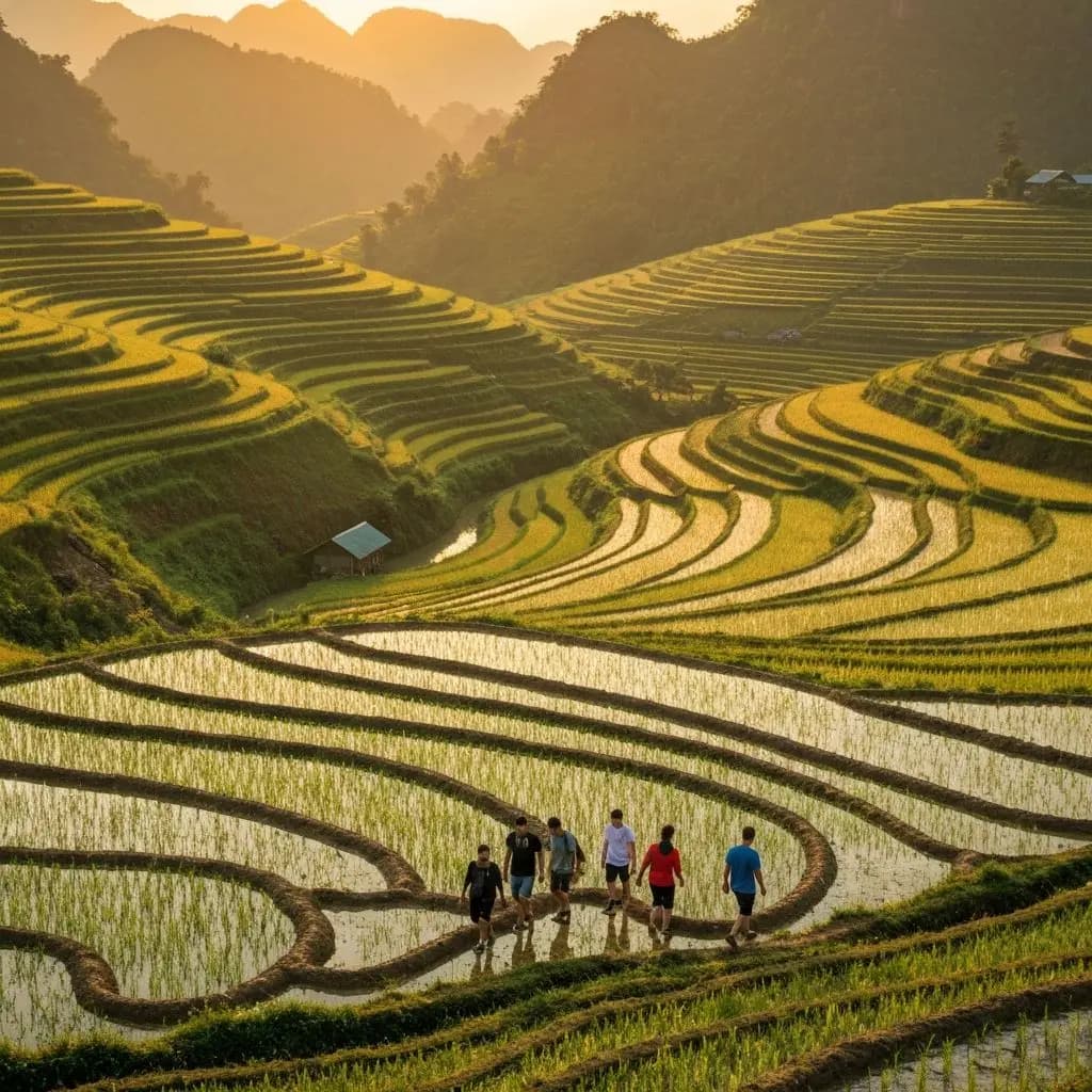 Panoramic landscape of Ha Giang Loop mountains and valleys
